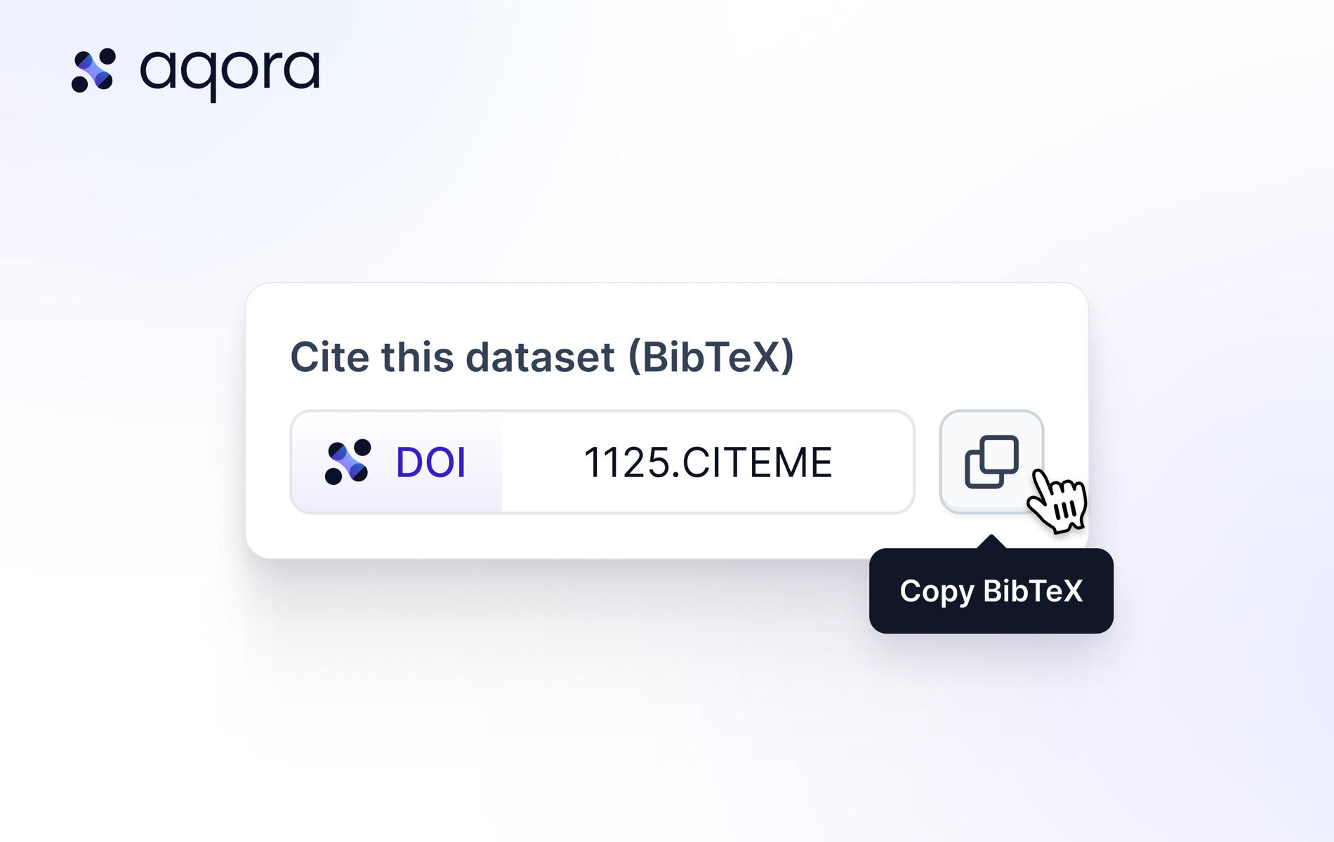 Copy the BibTeX citation including the DOI right from any published dataset on Aqora
